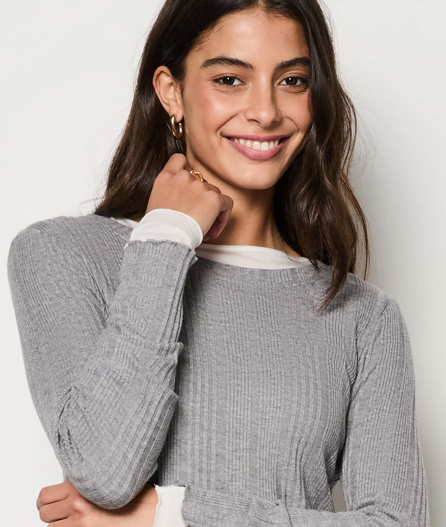 Etam T-Shirt manches longues côtélé ANTHRACITE Clearance
