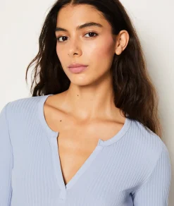 Etam T-shirt manches longues côtelé en coton BLEUCIEL Discount