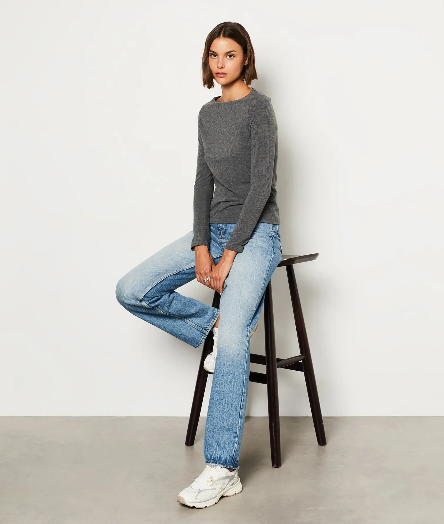 Etam T-shirt manches longues côtelé ANTHRACITE Best Sale