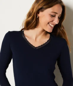 Etam T-shirt manches longues maille thermique INDIGO Outlet