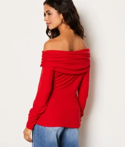 Etam T-shirt manches longues épaules dénudées ROUGE Sale