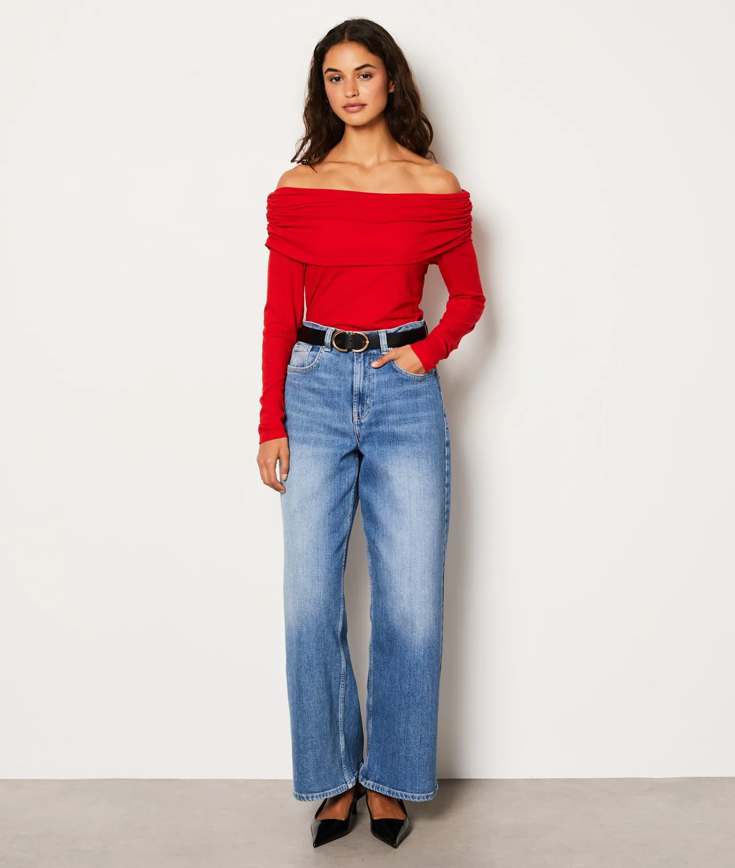 Etam T-shirt manches longues épaules dénudées ROUGE Sale
