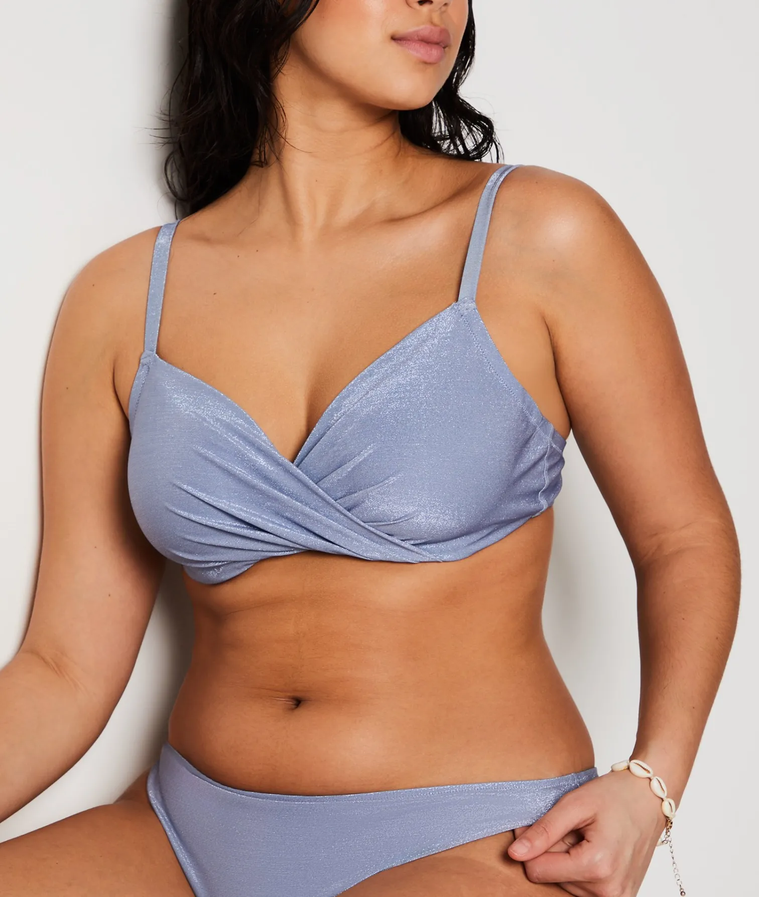Etam Underwired Triangle Glitter Bikini Top GREY Flash Sale