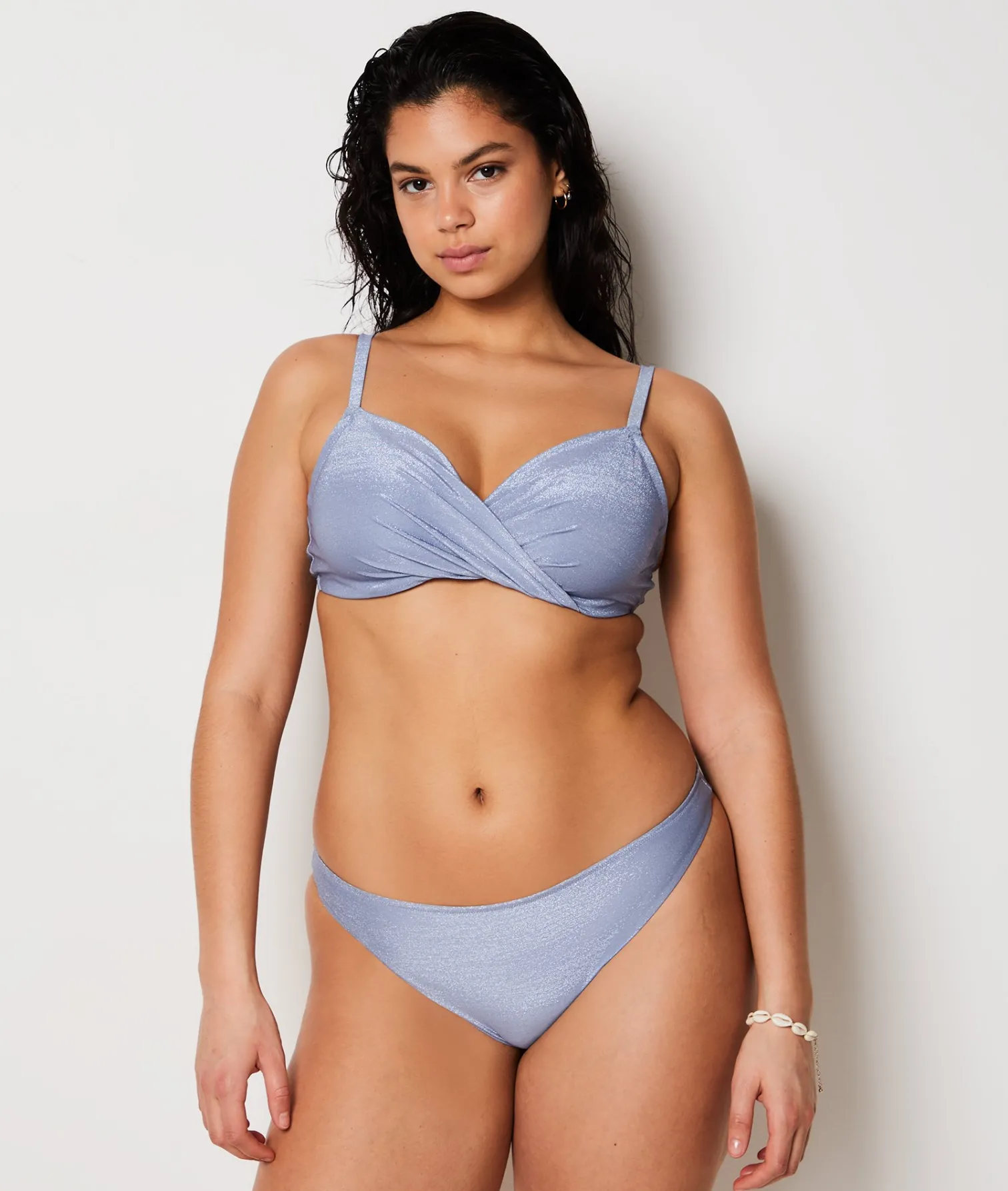 Etam Underwired Triangle Glitter Bikini Top GREY Flash Sale