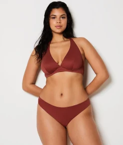 Etam Underwired Triangle Textured Bikini Top Brown New
