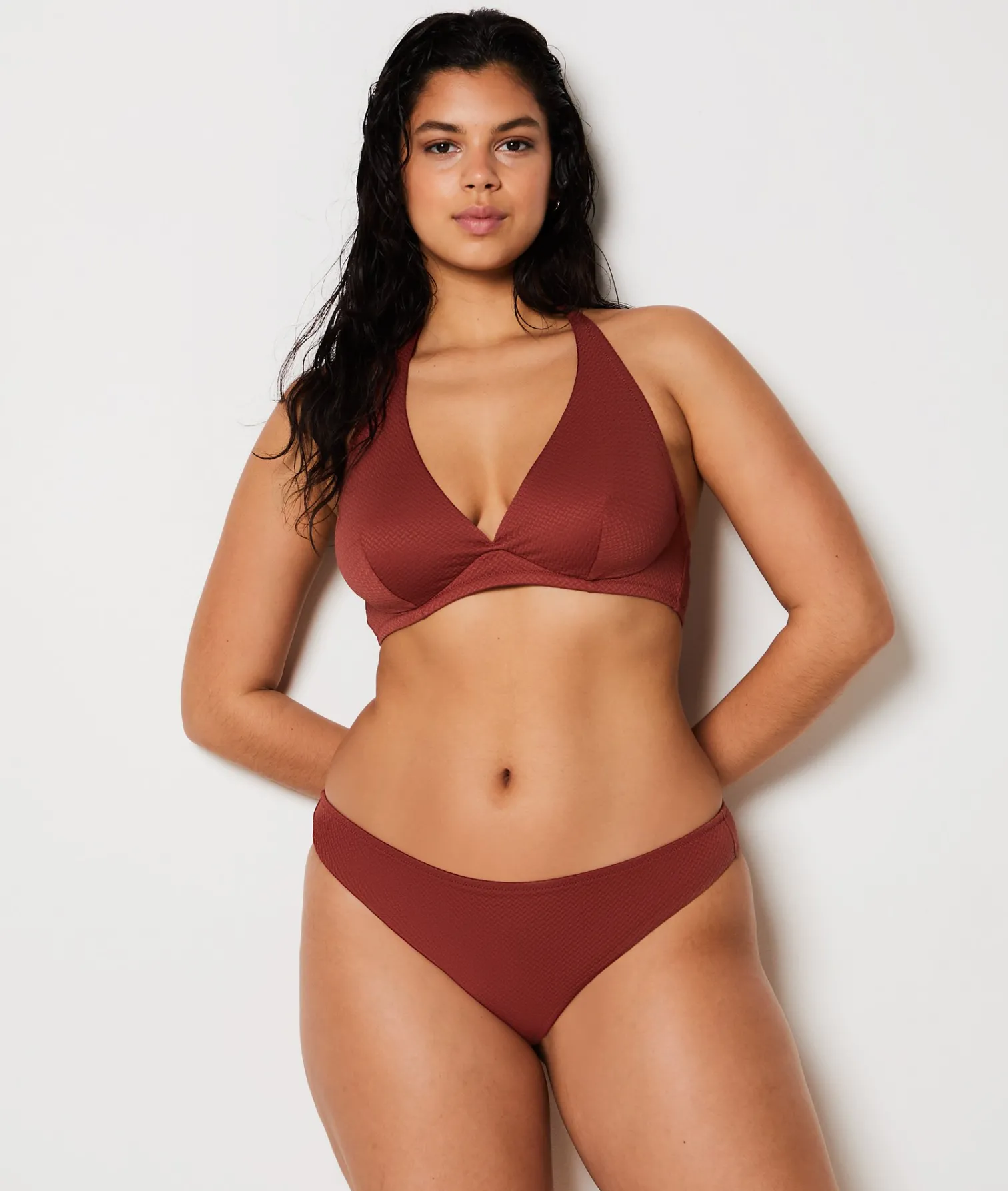 Etam Underwired Triangle Textured Bikini Top Brown New