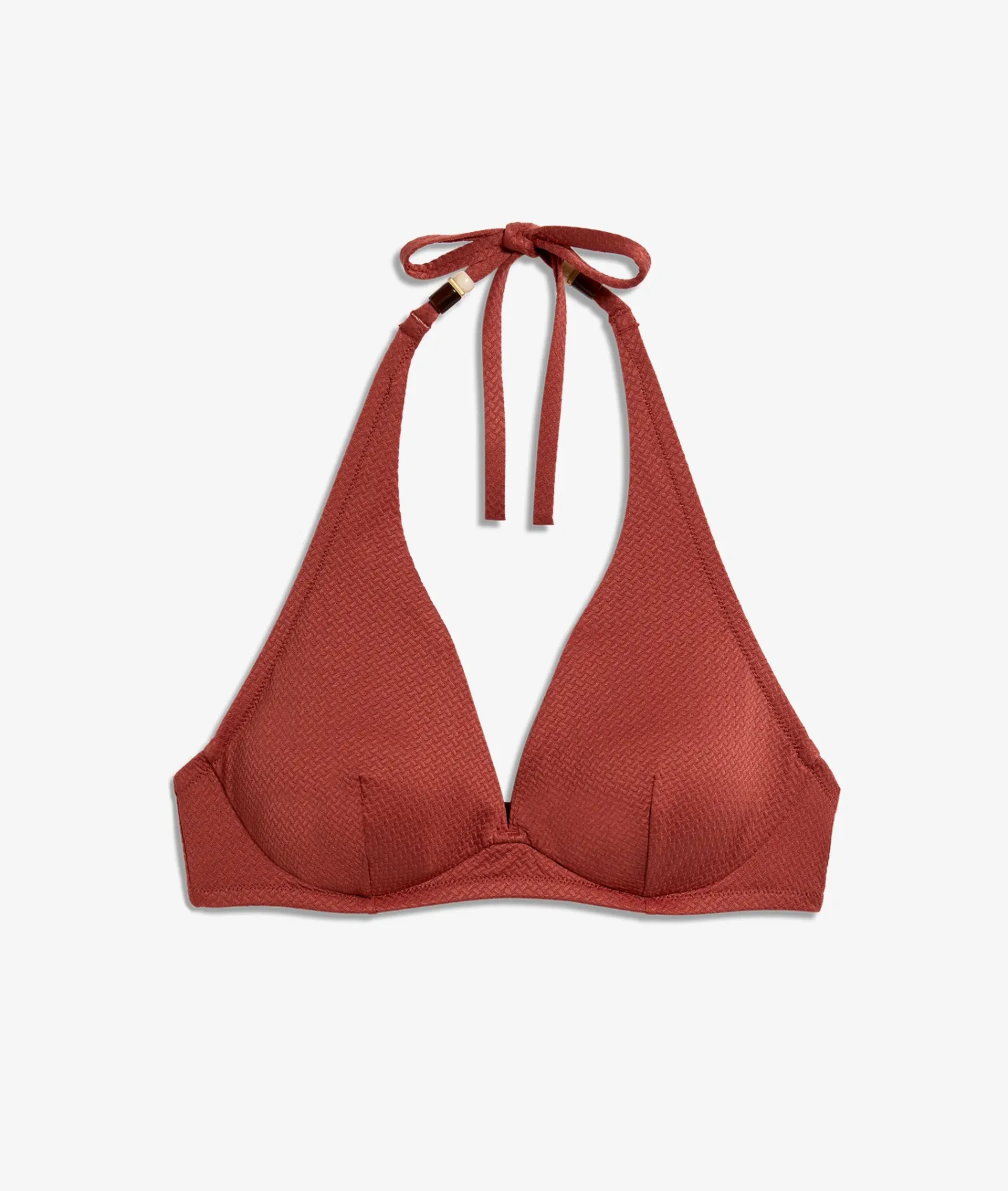 Etam Underwired Triangle Textured Bikini Top Brown New