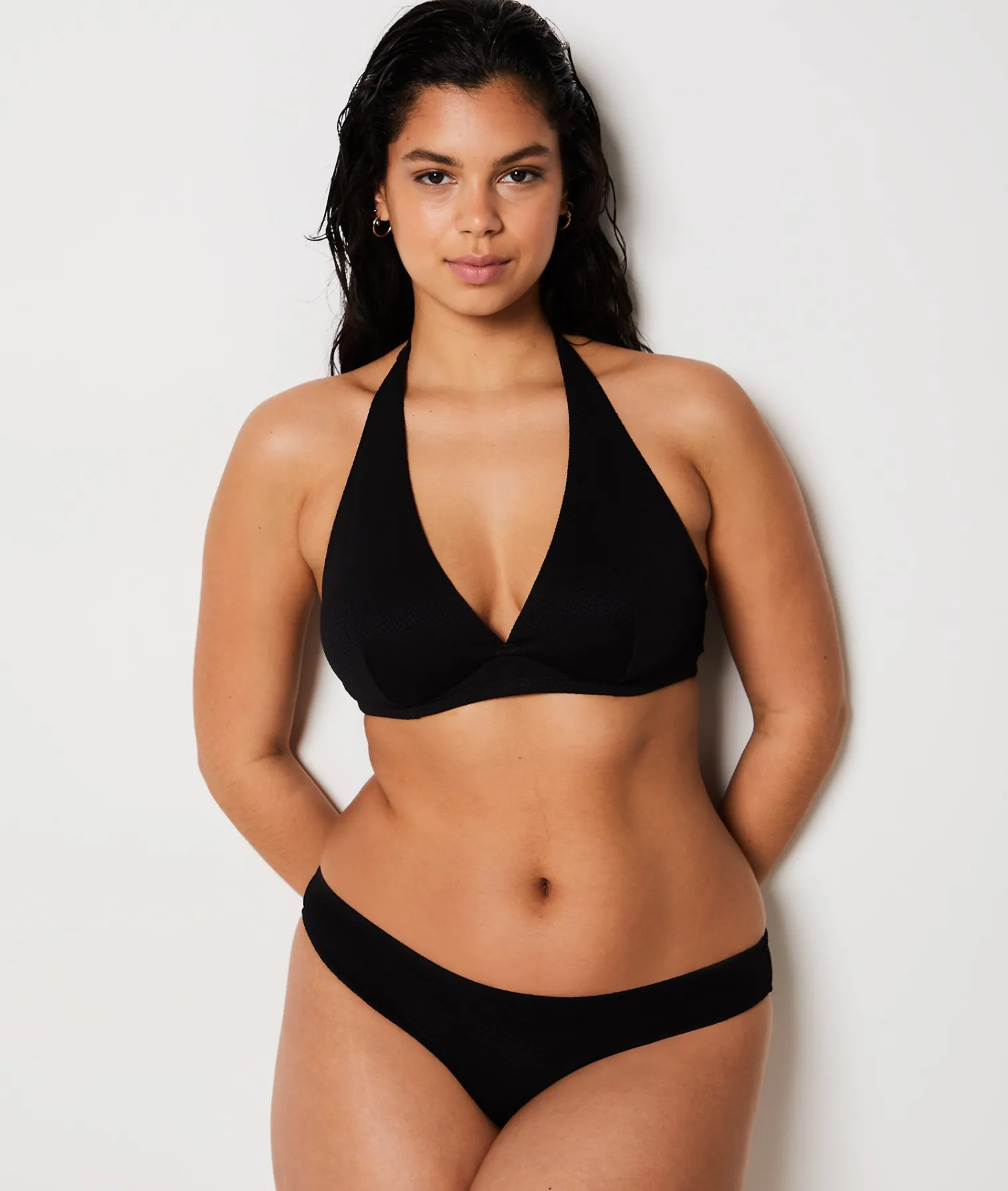 Etam Underwired Triangle Textured Bikini Top BLACK Fashion