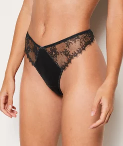 Etam Velvet and Lace Tanga ANTHRACITE Hot