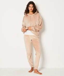 Etam Velvet Pyjama Sweatshirt with Hood TAUPE Store