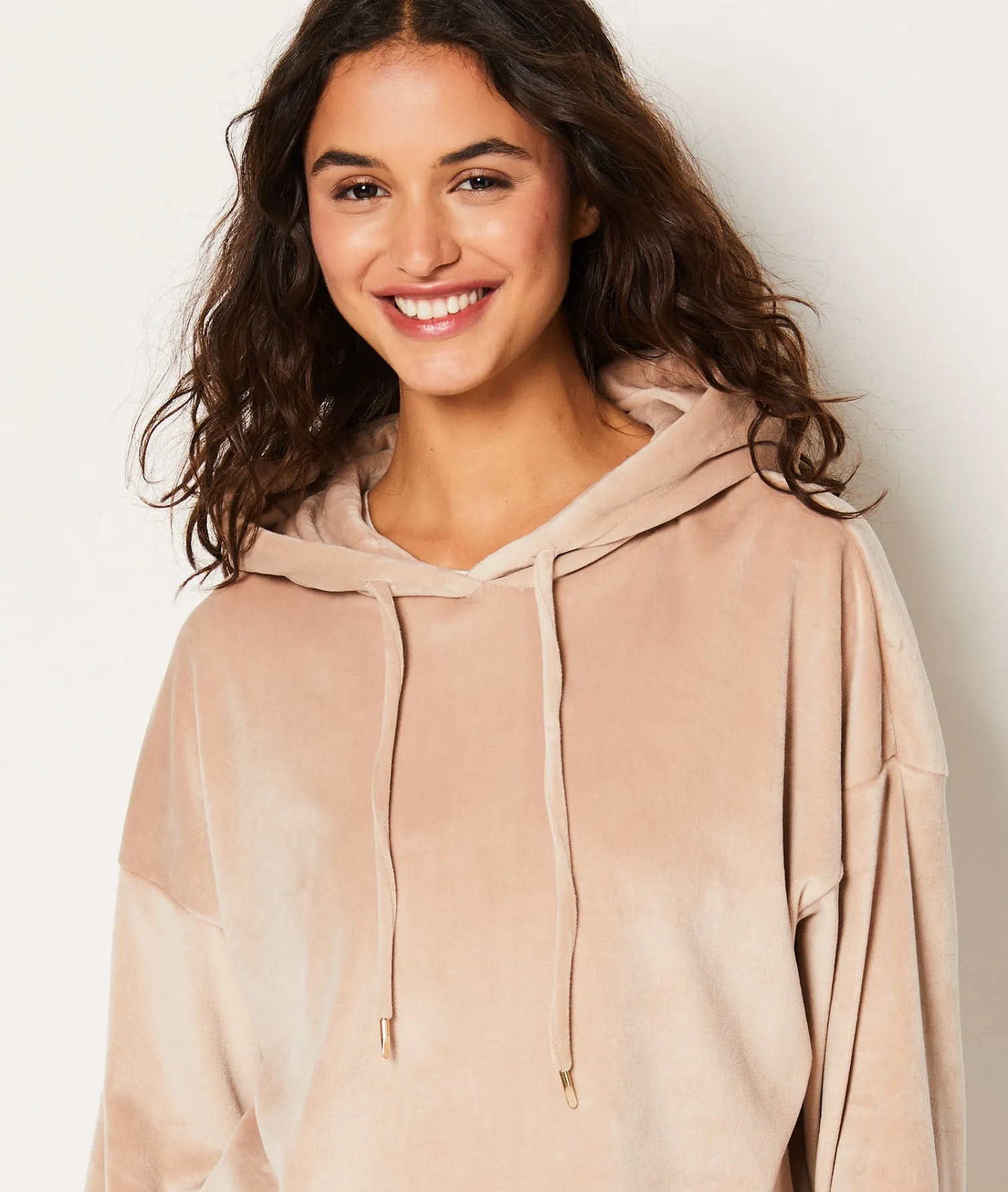 Etam Velvet Pyjama Sweatshirt with Hood TAUPE Store