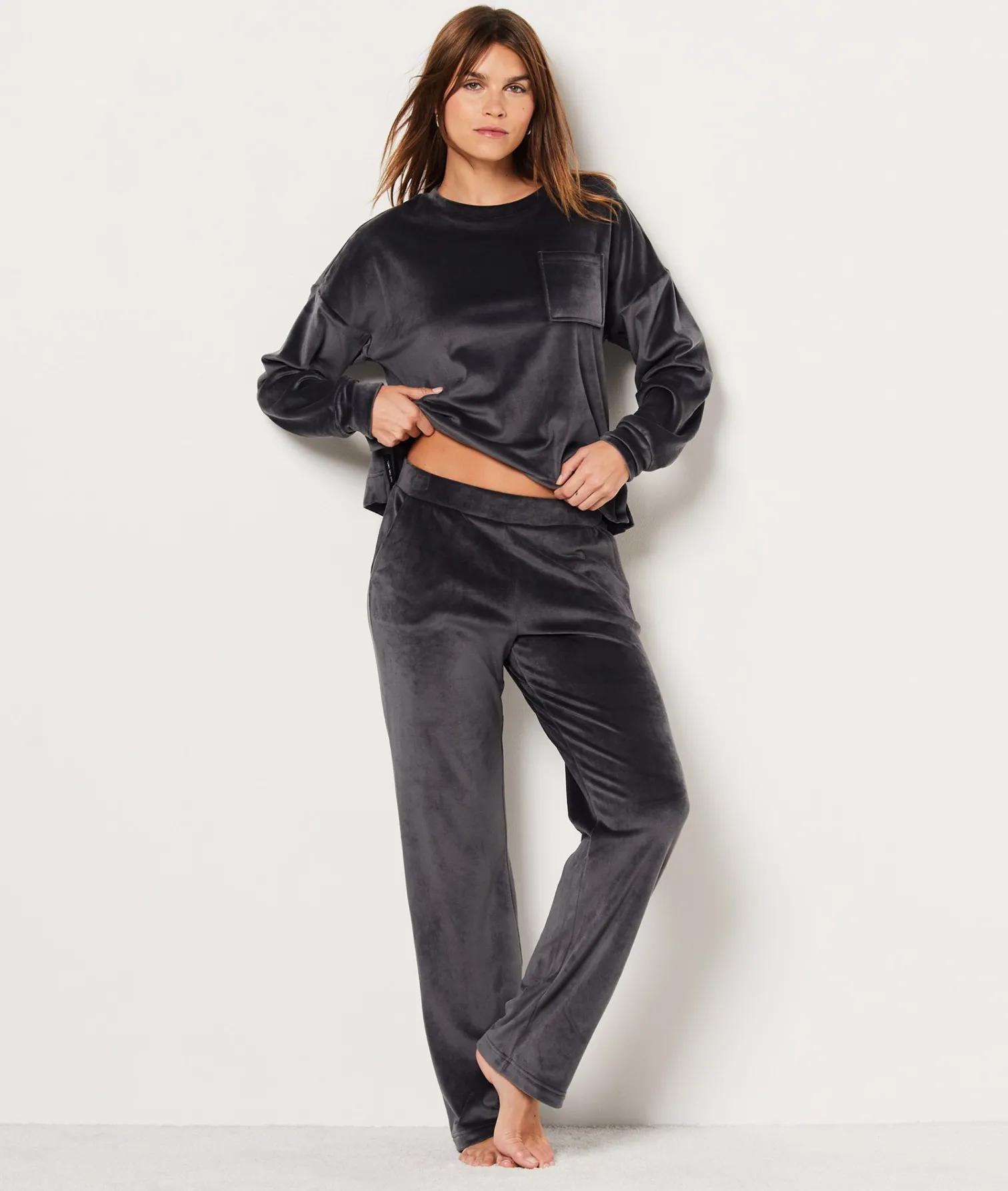 Etam Velvet Pyjama Trousers ANTHRACITE Flash Sale