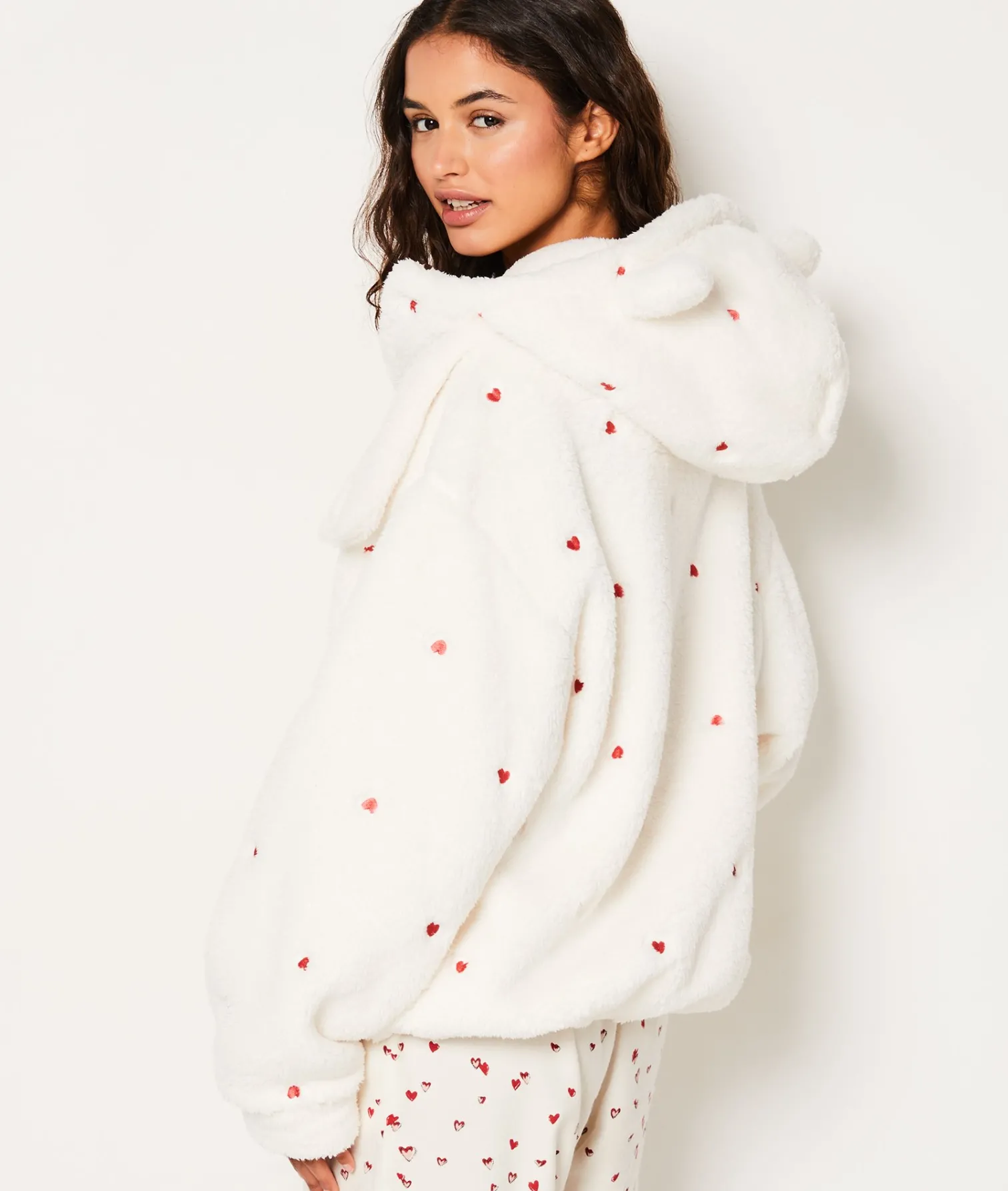 Etam Veste à capuche polaire à cœurs ECRU Hot