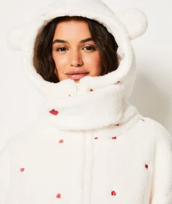 Etam Veste à capuche polaire à cœurs ECRU Hot