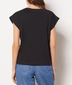 Etam V-neck T-shirt 100% Organic Cotton BLACK Discount