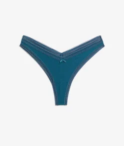 Etam V-shape Tanga with Lace Details BLUEGREEN Cheap