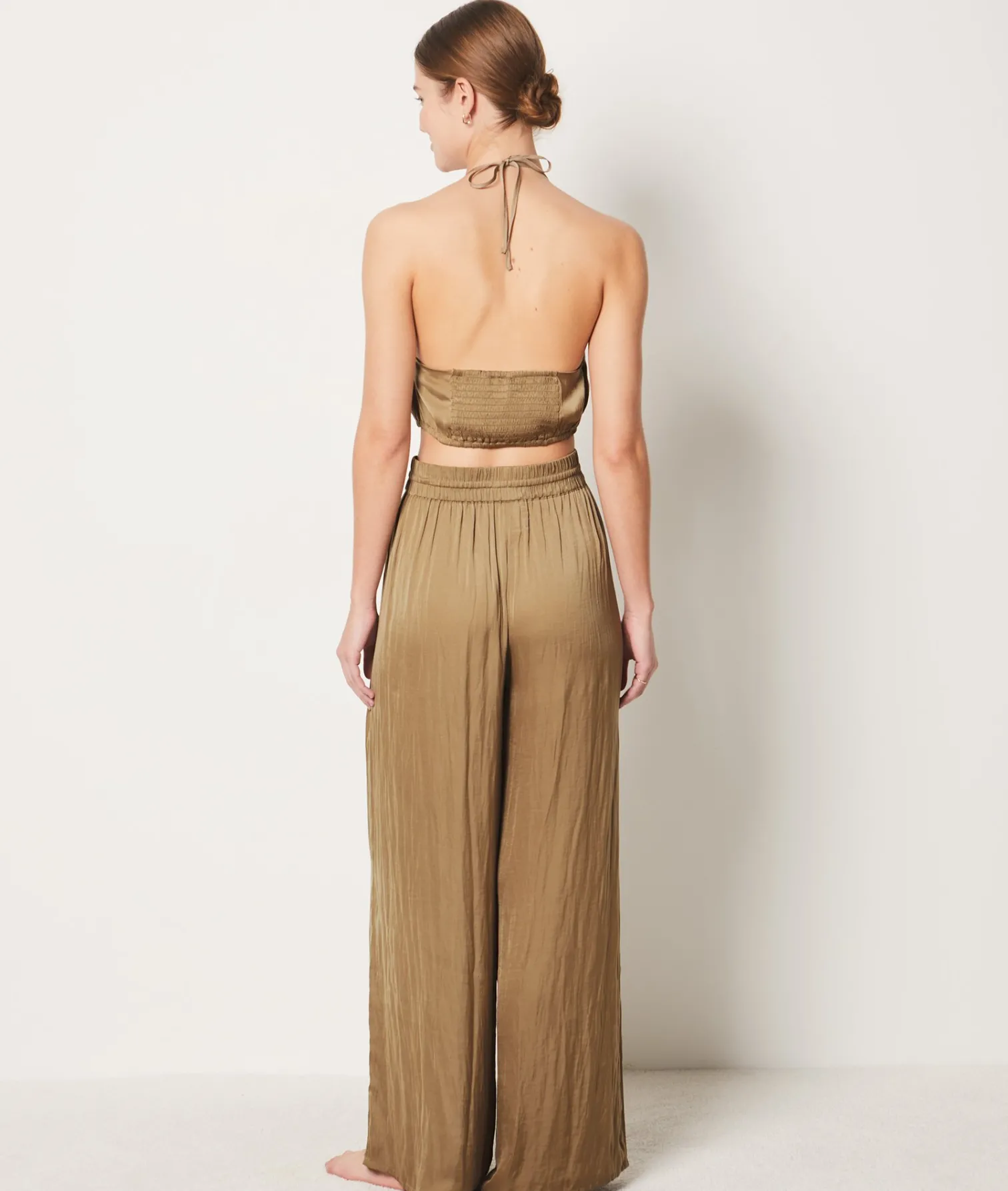 Etam Wide Cut Satin Trousers GREEN Flash Sale
