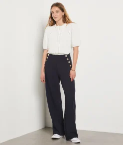 Etam Wide Cut Trousers with Button Details NIGHTBLUE Hot