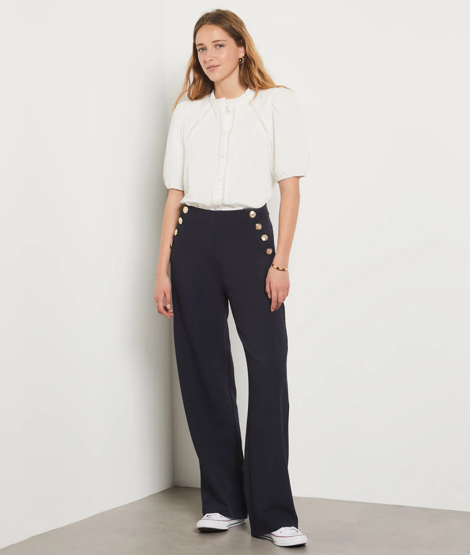 Etam Wide Cut Trousers with Button Details NIGHTBLUE Hot