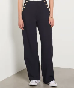 Etam Wide Cut Trousers with Button Details NIGHTBLUE Hot