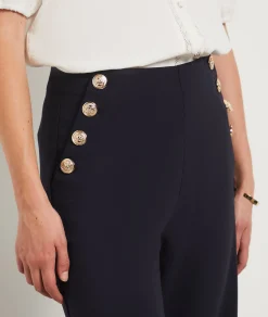 Etam Wide Cut Trousers with Button Details NIGHTBLUE Hot