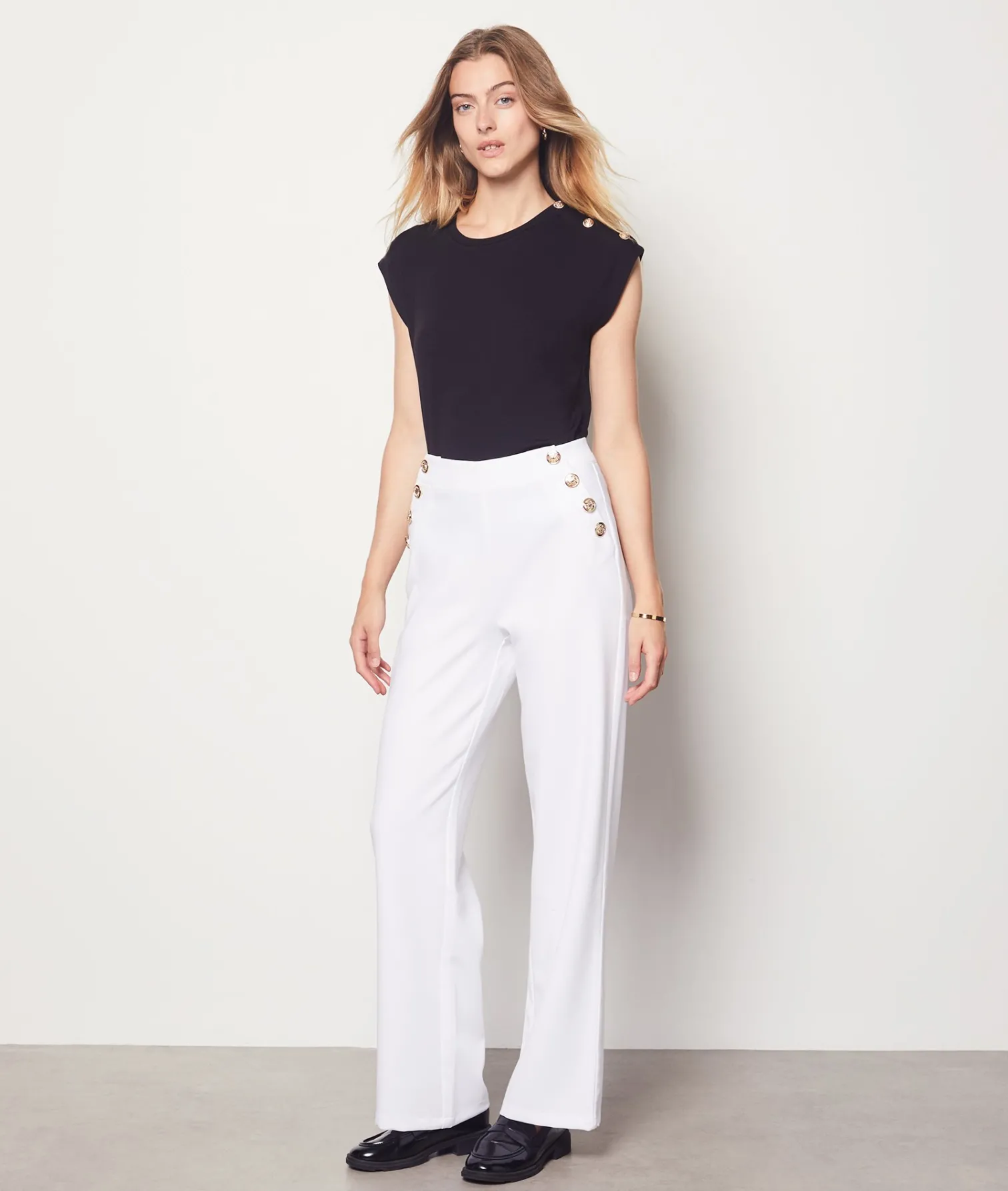 Etam Wide Cut Trousers with Button Details WHITE Best Sale