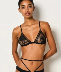 Etam Wireless Triangle Bra in French Lace BLACK Store
