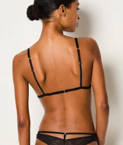 Etam Wireless Triangle Bra in Silk with Tulle Details BLACK Store