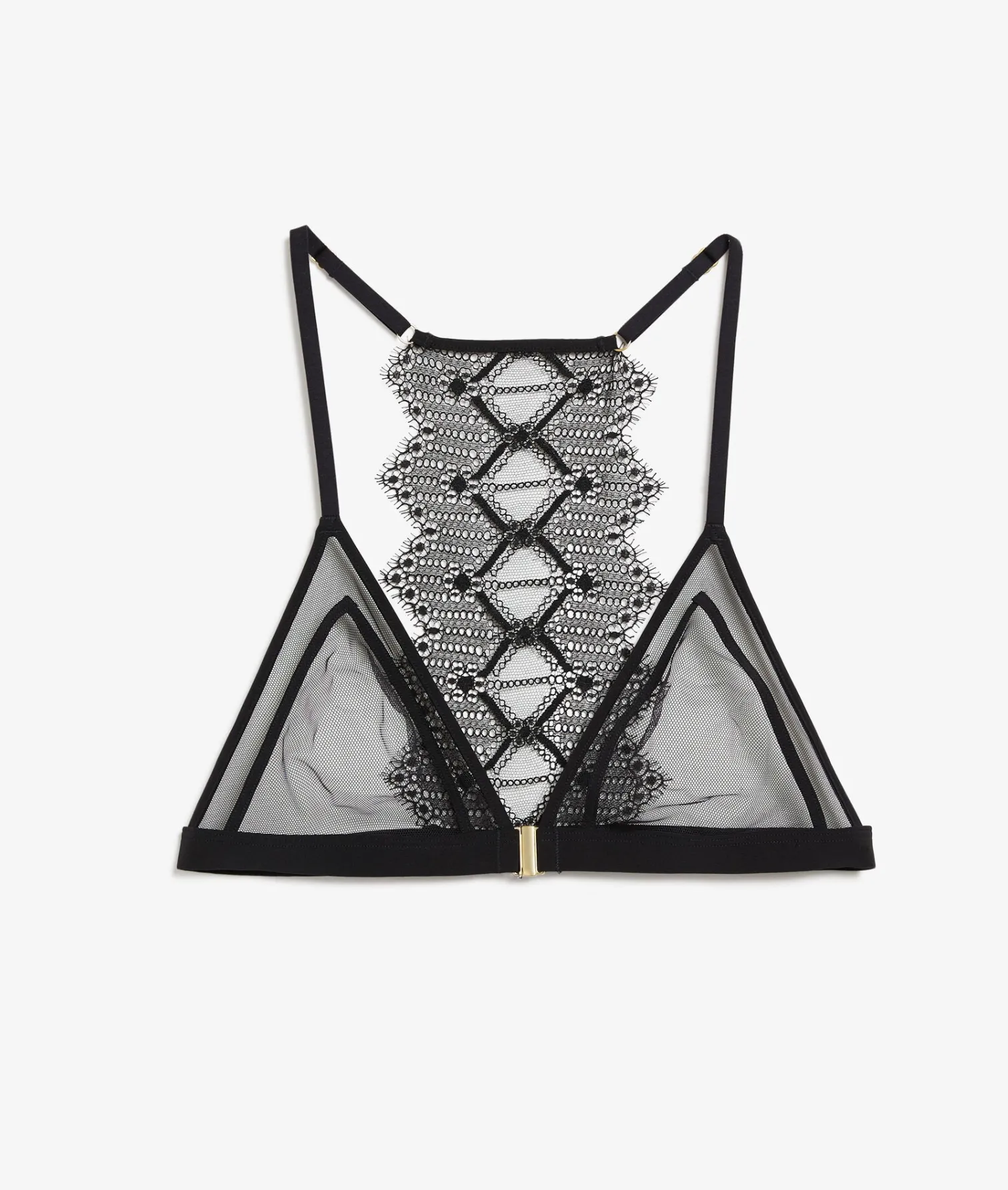 Etam Wireless Triangle Bra in Tulle with Lace Back BLACK Flash Sale