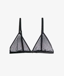 Etam Wireless Triangle Bra with Tulle and Rhinestones BLACK Fashion